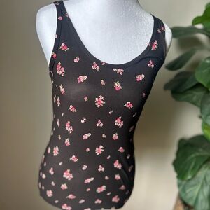 No Boundaries Black Tank Top with Pink Floral Design